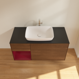 Тумба под раковину Villeroy & Boch Finion 120х50,1 см с подсветкой МДФ шпон грецкого ореха/стекло черное матовое F822HBGN