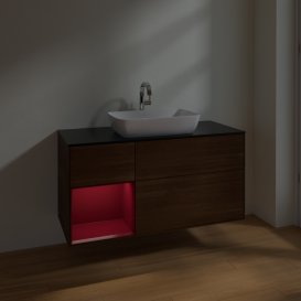 Тумба под раковину Villeroy & Boch Finion 120х50,1 см с подсветкой МДФ шпон грецкого ореха/стекло черное матовое F822HBGN