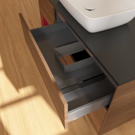 Тумба под раковину Villeroy & Boch Finion 120х50,1 см с подсветкой МДФ шпон грецкого ореха/стекло черное матовое F822HBGN