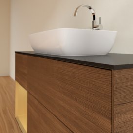 Тумба під раковину Villeroy & Boch Finion 120х50,1 см із підсвічуванням МДФ шпон волоського горіха/скло чорне матове F822HFGN