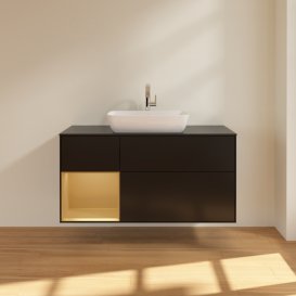 Тумба под раковину Villeroy & Boch Finion 120х50,1 см с подсветкой МДФ черный матовый лак/стекло черное матовое F822HFPD