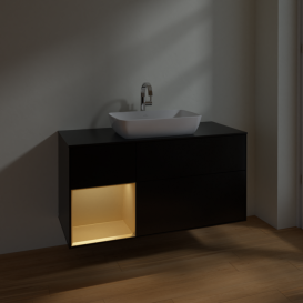 Тумба под раковину Villeroy & Boch Finion 120х50,1 см с подсветкой МДФ черный матовый лак/стекло черное матовое F822HFPD