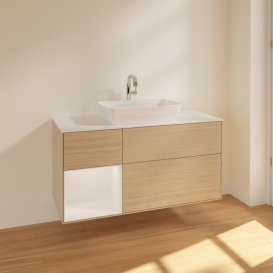 Тумба під раковину Villeroy & Boch Finion 120х50,1 см із підсвічуванням МДФ шпон дуба/скло біле матове F821GFPC