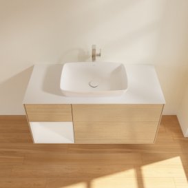 Тумба під раковину Villeroy & Boch Finion 120х50,1 см із підсвічуванням МДФ шпон дуба/скло біле матове F821GFPC