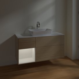 Тумба під раковину Villeroy & Boch Finion 120х50,1 см із підсвічуванням МДФ шпон дуба/скло біле матове F821GFPC