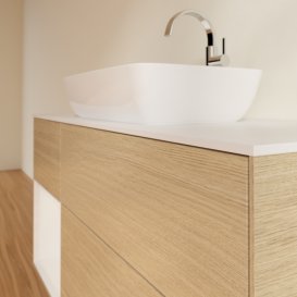 Тумба під раковину Villeroy & Boch Finion 120х50,1 см із підсвічуванням МДФ шпон дуба/скло біле матове F821GFPC