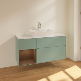 Тумба під раковину Villeroy & Boch Finion 120х50,1 см із підсвічуванням МДФ оливковий матовий лак/скло біле матове F821GNGM