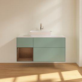 Тумба під раковину Villeroy & Boch Finion 120х50,1 см із підсвічуванням МДФ оливковий матовий лак/скло біле матове F821GNGM