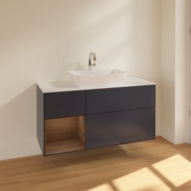 Тумба під раковину Villeroy & Boch Finion 120х50,1 см із підсвічуванням МДФ темно-синій матовий лак/скло біле матове F821GNHG