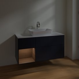 Тумба під раковину Villeroy & Boch Finion 120х50,1 см із підсвічуванням МДФ темно-синій матовий лак/скло біле матове F821GNHG