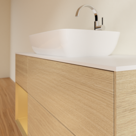 Тумба под раковину Villeroy & Boch Finion 120х50,1 см с подсветкой МДФ шпон дуба/стекло белое матовое F821HFPC