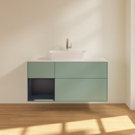 Тумба під раковину Villeroy & Boch Finion 120х50,1 см із підсвічуванням МДФ оливковий матовий лак/скло біле матове F821HGGM