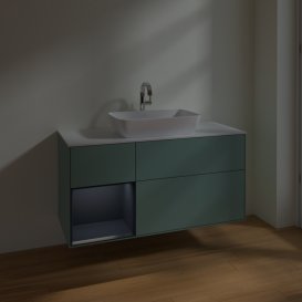 Тумба під раковину Villeroy & Boch Finion 120х50,1 см із підсвічуванням МДФ оливковий матовий лак/скло біле матове F821HGGM