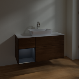 Тумба під раковину Villeroy & Boch Finion 120х50,1 см із підсвічуванням МДФ шпон волоського горіха/скло біле матове F821HGGN