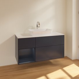 Тумба під раковину Villeroy & Boch Finion 120х50,1 см із підсвічуванням МДФ темно-синій матовий лак/скло біле матове F821HGHG