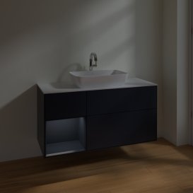 Тумба під раковину Villeroy & Boch Finion 120х50,1 см із підсвічуванням МДФ темно-синій матовий лак/скло біле матове F821HGHG