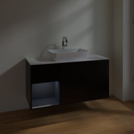 Тумба під раковину Villeroy & Boch Finion 120х50,1 см із підсвічуванням МДФ чорний матовий лак/скло біле матове F821HGPD