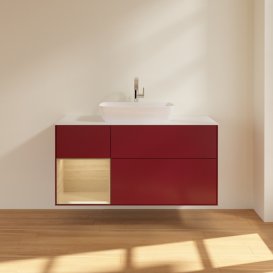 Тумба под раковину Villeroy & Boch Finion 120х50,1 см с подсветкой МДФ пион матовый лак/стекло белое матовое F821PCHB