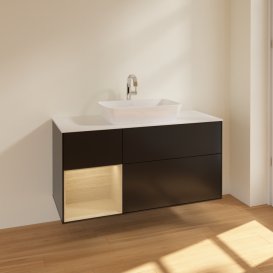 Тумба під раковину Villeroy & Boch Finion 120х50,1 см із підсвічуванням МДФ чорний матовий лак/скло біле матове F821PCPD