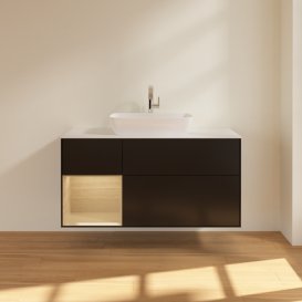 Тумба під раковину Villeroy & Boch Finion 120х50,1 см із підсвічуванням МДФ чорний матовий лак/скло біле матове F821PCPD