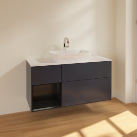 Тумба під раковину Villeroy & Boch Finion 120х50,1 см із підсвічуванням МДФ темно-синій матовий лак/скло біле матове F821PDHG