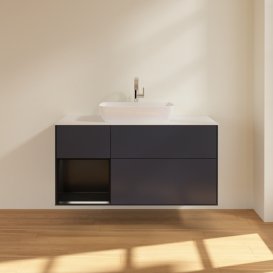 Тумба під раковину Villeroy & Boch Finion 120х50,1 см із підсвічуванням МДФ темно-синій матовий лак/скло біле матове F821PDHG