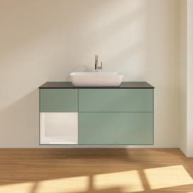 Тумба під раковину Villeroy & Boch Finion 120х50,1 см із підсвічуванням МДФ оливковий матовий лак/скло чорне матове F822GFGM