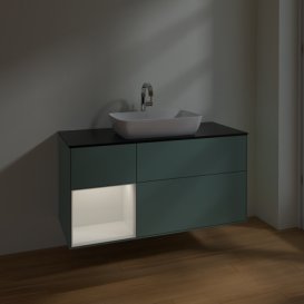 Тумба під раковину Villeroy & Boch Finion 120х50,1 см із підсвічуванням МДФ оливковий матовий лак/скло чорне матове F822GFGM