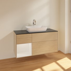 Тумба под раковину Villeroy & Boch Finion 120х50,1 см с подсветкой МДФ шпон дуба/стекло черное матовое F822GFPC