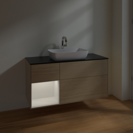 Тумба под раковину Villeroy & Boch Finion 120х50,1 см с подсветкой МДФ шпон дуба/стекло черное матовое F822GFPC