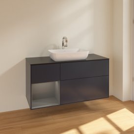 Тумба під раковину Villeroy & Boch Finion 120х50,1 см із підсвічуванням МДФ темно-синій матовий лак/скло чорне матове F822GKHG