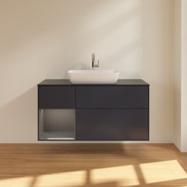 Тумба під раковину Villeroy & Boch Finion 120х50,1 см із підсвічуванням МДФ темно-синій матовий лак/скло чорне матове F822GKHG