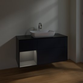 Тумба під раковину Villeroy & Boch Finion 120х50,1 см із підсвічуванням МДФ темно-синій матовий лак/скло чорне матове F822GKHG