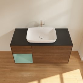 Тумба під раковину Villeroy & Boch Finion 120х50,1 см із підсвічуванням МДФ шпон волоського горіха/скло чорне матове F822GMGN