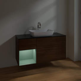 Тумба під раковину Villeroy & Boch Finion 120х50,1 см із підсвічуванням МДФ шпон волоського горіха/скло чорне матове F822GMGN