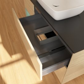 Тумба під раковину Villeroy & Boch Finion 120х50,1 см з підсвічуванням МДФ шпон дуба/скло чорне матове F822GMPC