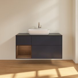 Тумба під раковину Villeroy & Boch Finion 120х50,1 см із підсвічуванням МДФ темно-синій матовий лак/скло чорне матове F822GNHG