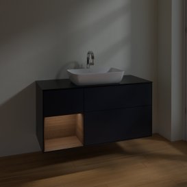 Тумба під раковину Villeroy & Boch Finion 120х50,1 см із підсвічуванням МДФ темно-синій матовий лак/скло чорне матове F822GNHG