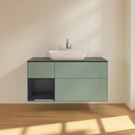 Тумба під раковину Villeroy & Boch Finion 120х50,1 см із підсвічуванням МДФ оливковий матовий лак/скло чорне матове F822HGGM