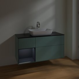 Тумба під раковину Villeroy & Boch Finion 120х50,1 см із підсвічуванням МДФ оливковий матовий лак/скло чорне матове F822HGGM