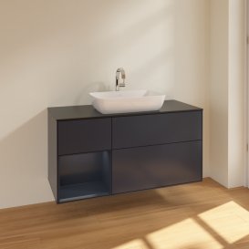 Тумба під раковину Villeroy & Boch Finion 120х50,1 см із підсвічуванням МДФ темно-синій матовий лак/скло чорне матове F822HGHG