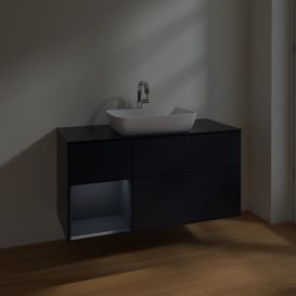 Тумба під раковину Villeroy & Boch Finion 120х50,1 см із підсвічуванням МДФ темно-синій матовий лак/скло чорне матове F822HGHG