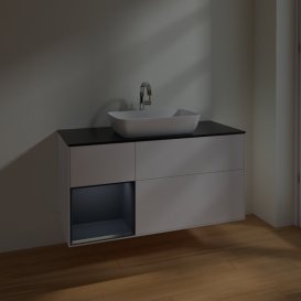 Тумба под раковину Villeroy & Boch Finion 120х50,1 см с подсветкой МДФ белый матовый лак/стекло черное матовое F822HGMT