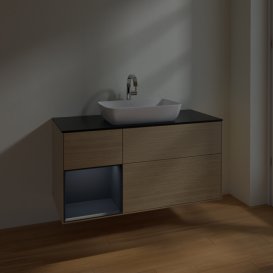 Тумба під раковину Villeroy & Boch Finion 120х50,1 см з підсвічуванням МДФ шпон дуба/скло чорне матове F822HGPC
