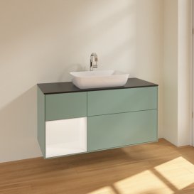 Тумба под раковину Villeroy & Boch Finion 120х50,1 см с подсветкой МДФ оливковый матовый лак/стекло черное матовое F822MTGM