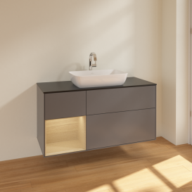 Тумба під раковину Villeroy & Boch Finion 120х50,1 см із підсвічуванням МДФ антрацит матовий лак/скло чорне матове F822PCGK