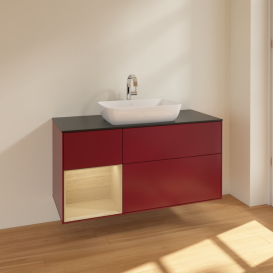 Тумба під раковину Villeroy & Boch Finion 120х50,1 см із підсвічуванням МДФ півонія матовий лак/скло чорне матове F822PCHB