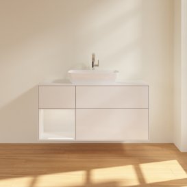 Тумба під раковину Villeroy & Boch Finion 120х50,1 см із підсвічуванням МДФ білий глянцевий лак/скло біле матове G821GFGF