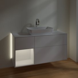 Тумба під раковину Villeroy & Boch Finion 120х50,1 см із підсвічуванням МДФ білий глянцевий лак/скло біле матове G821GFGF