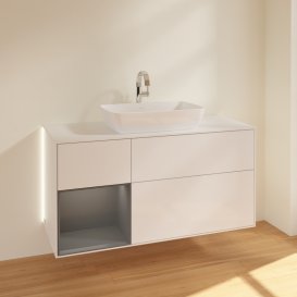 Тумба под раковину Villeroy & Boch Finion 120х50,1 см с подсветкой МДФ глянцевый белый лак/стекло белое матовое G821GKGF